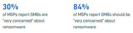 84% of MSPs vs 30% of SMBs said they were concerned about ransomware